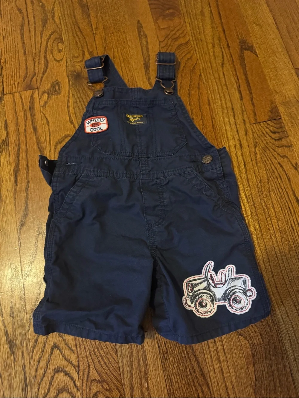 OshKosh B'gosh Navy Short Overalls with Truck Patch 18 months